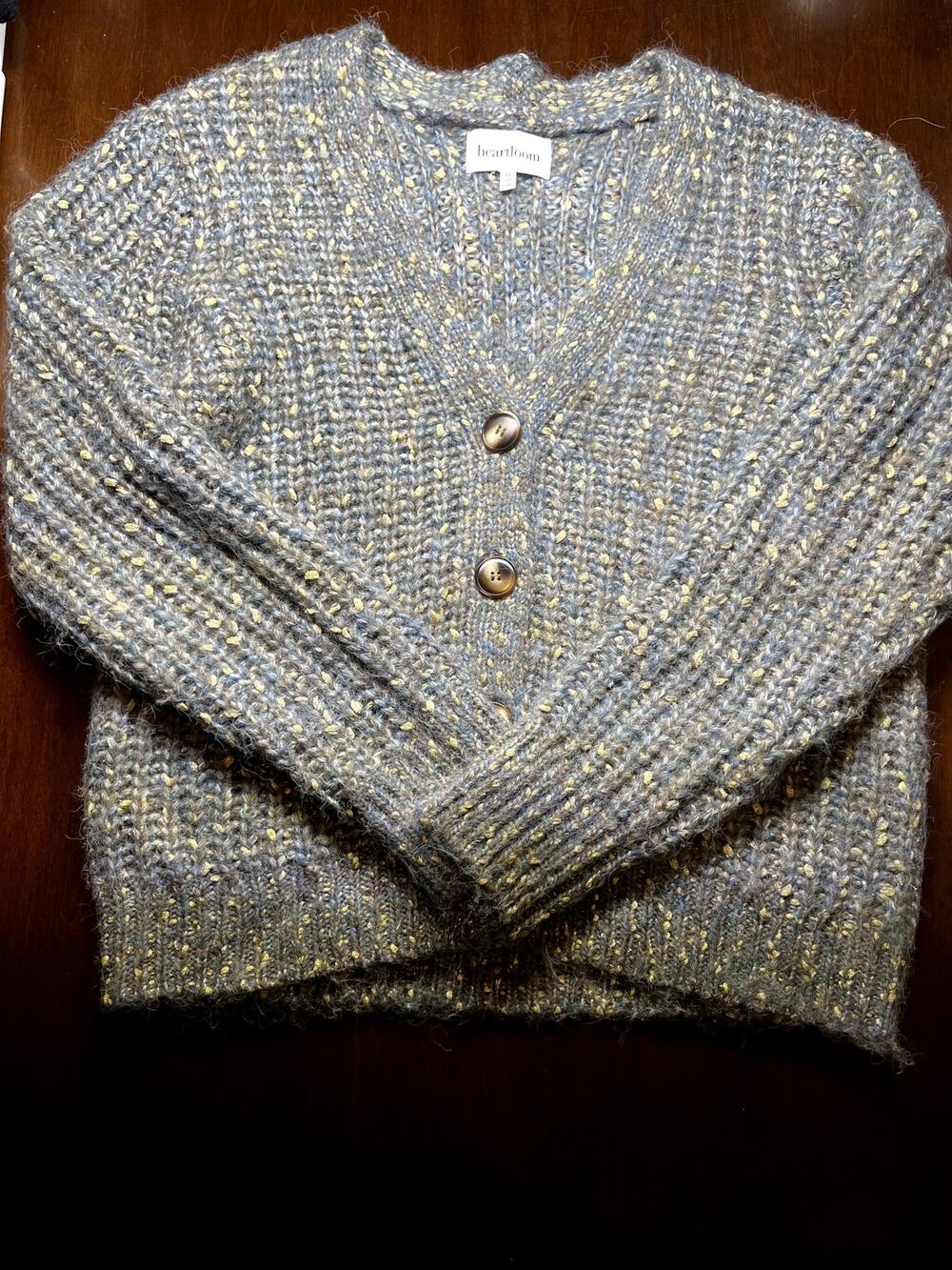 Heartloom Emmeline Metallic Cardigan M Gray Blue Gold Cozy Knit
